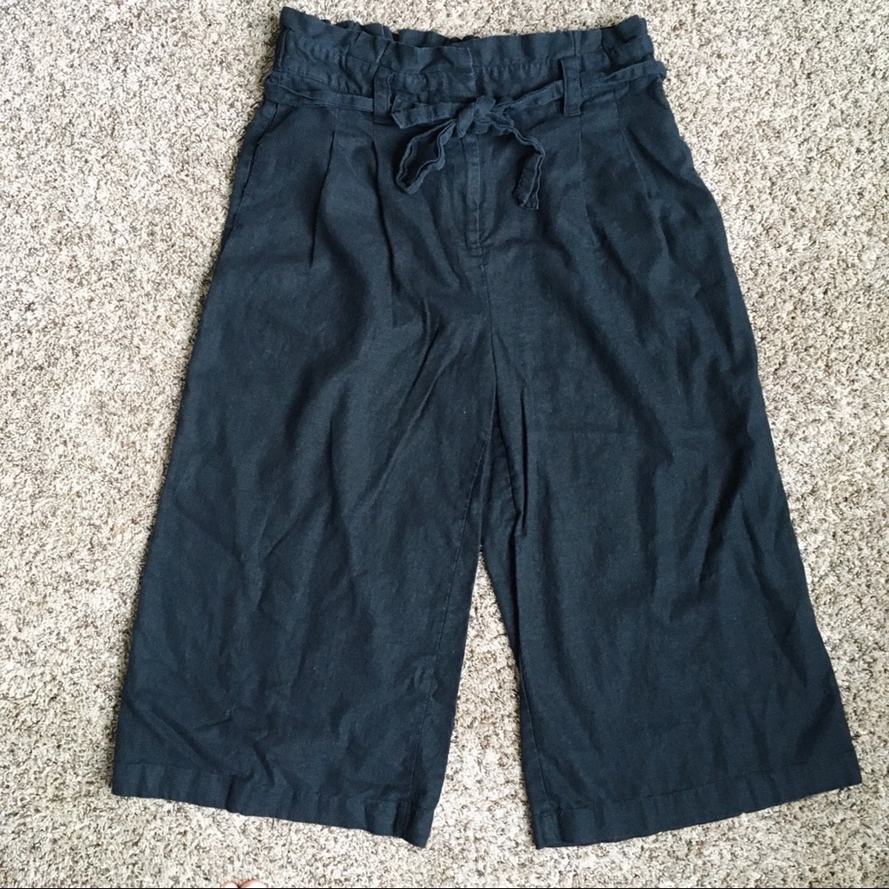 Wide leg Hight Waist Capri Linen Pants Size M